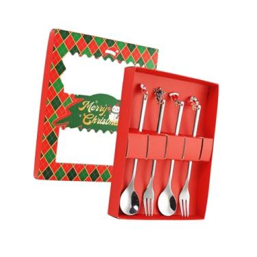 Imagem de DimyFew Colher de Natal, Garfos de Frutas, Talheres Suaves e Elegantes, Presente, Colher de Sobremesa para Banquetes, Reuniões, Escritório, Cozinha, Prata 4 Unidades