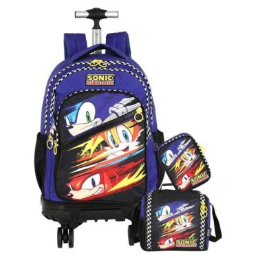Imagem de Kit Escolar Sonic Mochila Rodinha + Lancheira Estojo Box Az - Luxcel
