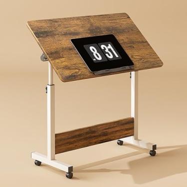 Imagem de BSNANCA Mesa ajustável sobre rodas para mesa de cabeceira portátil móvel para laptop, mesa lateral, mesa de computador compacta para escritório em casa (E 80 x 40 cm)