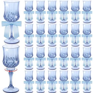 Imagem de LemonRoad 24 peças de taças de vinho de plástico vintage com laços de fita de cetim, taças de champanhe, taças inquebráveis para o dia de Ação de Graças, Natal, jantar, festa, casamento, grande evento
