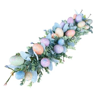 Imagem de Guirlanda de porta de primavera | Guirlanda de férias com ovos coloridos - guirlanda de janela de de 60 cm, guirlanda de folhas de eucalipto, guirlanda de porta e festa de férias