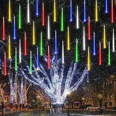 Imagem de Joomer Pacote com 2 luzes de Natal ao ar livre, 10 tubos de 30 cm, 240 luzes de LED para chuva de meteoros, luz LED em cascata com temporizador à prova d'água e conectável para decoração de Natal