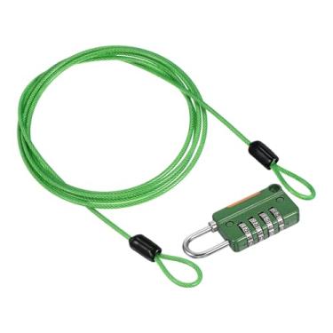 Imagem de PATIKIL Cabo de aço de segurança com trava de combinação de 4 dígitos, 1 conjunto de corda de fio de segurança revestida de 1,6 m cadeado de laço duplo para bagagem de viagem ao ar livre, verde claro