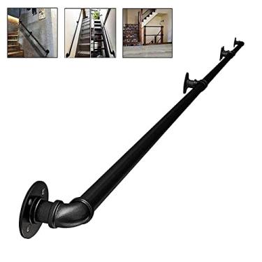 Imagem de Corrimão de escada, tubo de ferro, corrimão, escada, degraus, trilho de mão para escadas internas, capacidade de carga de 199 kg, suporte de montagem na parede, aço galvanizado, estilo industrial