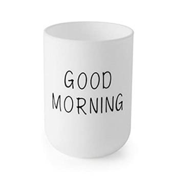 Imagem de Copo de escova de dentes leve inquebrável reutilizável copo de banheiro, porta-escova de dentes de plástico bom dia para casa viagem banheiros balcão organizador (cor: branco)