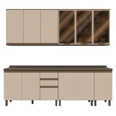 Imagem de Cozinha Modulada Connect 7 Peças Aéreo 3 Portas Duna/cristal Com Vidro - Móveis Henn Duna/cristal