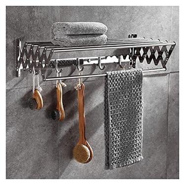 Imagem de EESCZVGBDX Secador de roupas dobrável montado na parede, suporte de toalha para pendurar em ambientes internos e externos, para cabides, economia de espaço, elegante e leve