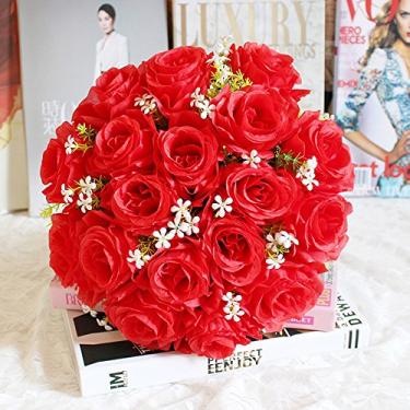 Imagem de 18 cabeças rosas de seda artificial flores buquê de rosas decoração de casamento para casa decorações de casamento para casa flores artificiais (cor: D, tamanho: Talla Única)