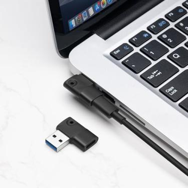 Imagem de Adaptador USB macho para USB-C fêmea (90°) 2 unidades, para OTG, carregamento e transferência de dados, compatível com telefones, computadores, tablets, etc. - Preto