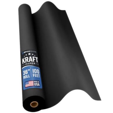 Imagem de Bryco Goods Rolo de papel Kraft preto – 91 cm x 30 m – Ideal para embalagem, envio, artes e artesanato, pôster, quadro de avisos, decorações, buquês, embrulho de presente - Feito nos EUA