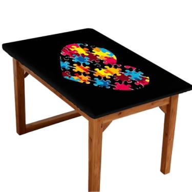 Imagem de hongjinglin Toalha de mesa retangular de 1,8 m elástica ajustada amor colorido autismo toalha de mesa elástica retangular capa de mesa protetora de mesa lavável à prova d'água para piquenique, jantar