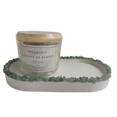 Imagem de Vela Aromática Folhas de Bamboo, Base Vegetal, 120g mais bandeja Decorativa organizadora