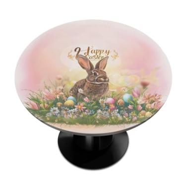 Imagem de hongjinglin Toalha de mesa redonda com borda elástica de Páscoa, toalha de mesa redonda limpável para ambientes internos e externos, pátio, jantar, cozinha, festival, decoração para mesas de 101 a 111