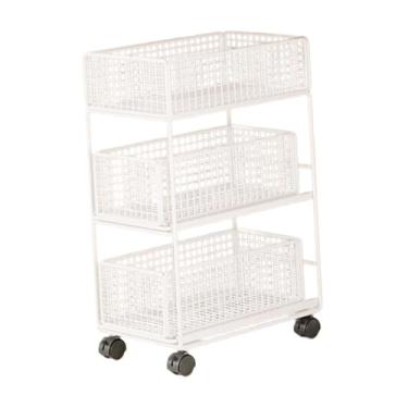 Imagem de YWJLQH Carrinho de rodinhas móvel sob a mesa Carrinho de utilidades Prateleira de canto Cesta de armazenamento multiuso Prateleira móvel para apartamento, L