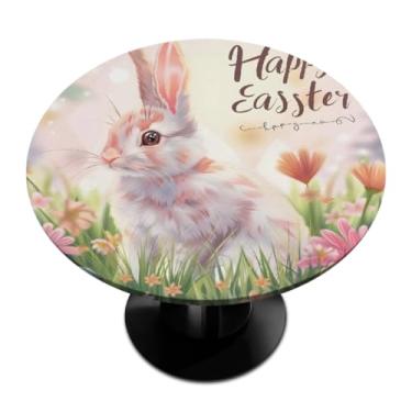 Imagem de hongjinglin Toalha de mesa redonda com borda elástica de Páscoa, toalha de mesa redonda limpável para ambientes internos e externos, pátio, jantar, cozinha, festival, decoração para mesas de 114 a 127