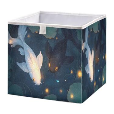 Imagem de SEHANY Cesto de armazenamento dobrável fofo de peixe koi, grande dobrável, organizador de tecido, cestas de armazenamento para roupas, brinquedos, livros, armário, berçário, 28 x 28 x 28 cm