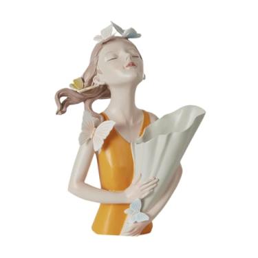 Imagem de WeiLaiKeQi Vaso de flores com estatuetas de, suporte para haste de flor seca, vaso de estátua feminina para mesa, escritório, casa, Laranja