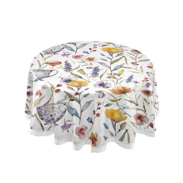 Imagem de SEHANY Toalha de mesa redonda de café e flores de 152 cm, tecido lavável sem rugas, toalha de mesa redonda com renda decorativa para restaurante, casamento, acampamento, festa Fiesta Cinco de Mayo