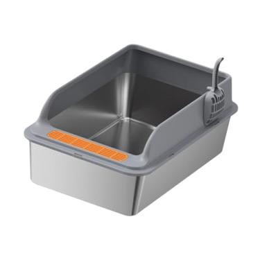 Imagem de IEUDNS Caixa de areia para gatos, caixa de areia para gatos, semi-fechada, fácil de limpar com colher, bandeja de areia para gatos, entrada baixa para gatos, Cinza Escuro