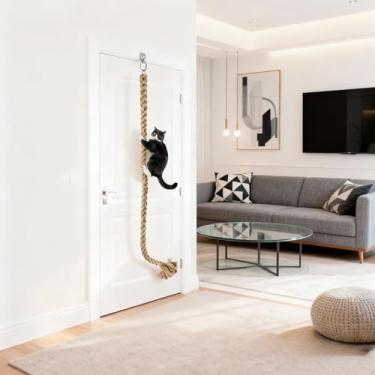 Imagem de Corda de escalada para gatos com clipe em U, instalação completa de clipe, árvore de gato com corda de escalada para gatinho, corda de escalada durável para gatos, economia de espaço, brinquedo para