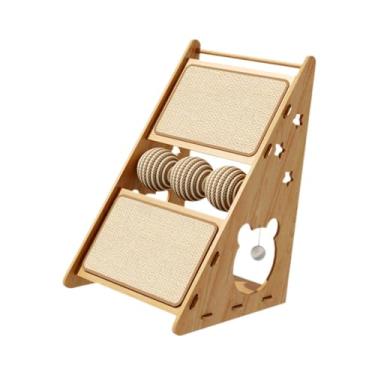 Imagem de IEUDNS Cat Scratcher, rampa de arranhões, rampa de riscos de gatinhos, esconderijo para proteção de parede e sofá, casa de gatos com suportes de madeira, com Bola
