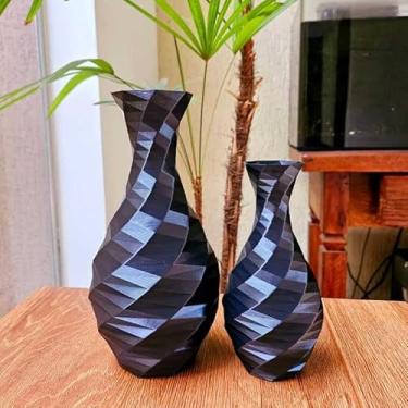 Imagem de Kit 2 Vasos Decorativos Geométricos Modernos para Sala – Peças de Decoração 3D Elegantes (Preto)