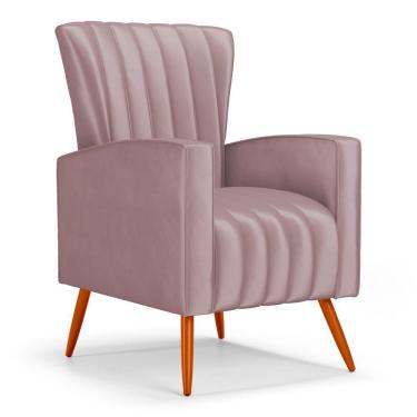 Imagem de Poltrona Decorativa Melody Com Pés Palito Veludo Rosê - Desk Design