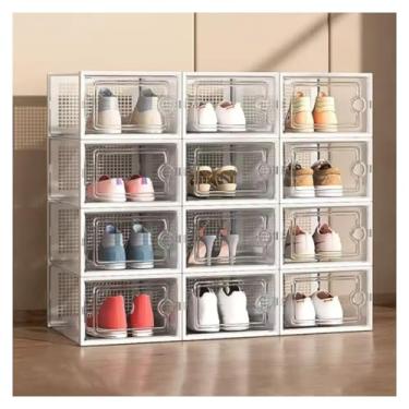 Imagem de SPXMQSS Caixas de armazenamento de sapatos, organizadores de plástico transparente, empilháveis, pacote com 12/24, suportes para sapatos, caixas organizadoras de brinquedos para entrada, armário