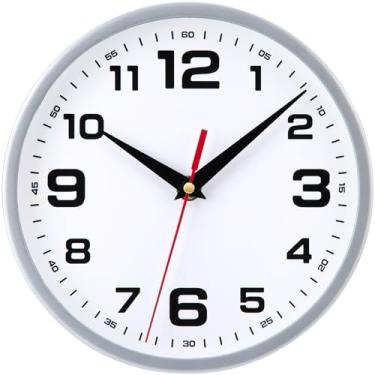 Imagem de Warminn Relógio de parede silencioso sem tique-taque, relógios modernos de 20 cm, operado por bateria, pequeno relógio analógico prateado para cozinha, quarto, escritório, sala de estar, decoração