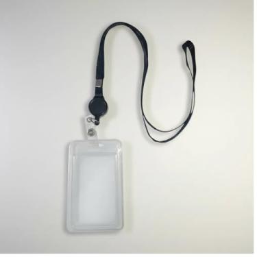 Imagem de Cordão + Porta Crachá Retrátil Preto Com Porta Cartão (preto)