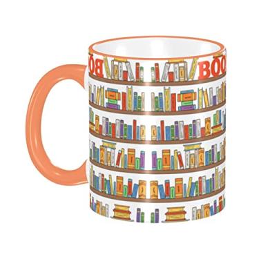 Imagem de Ourdovi Coleção de prateleiras de livros engraçadas e xícara de café expresso de cerâmica escada, caneca de cerâmica revestida DIY, para café, sopa, chá, leite, latte, cacau quente, colorido divertido