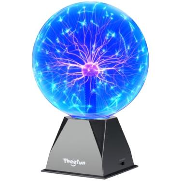 Imagem de Theefun Bola de plasma azul: globo de plasma de 20 cm, lâmpada de plasma sensível ao toque e som, bola elétrica, luz de relâmpago, para festas, casa, adereço, decoração de quarto, presentes de Natal