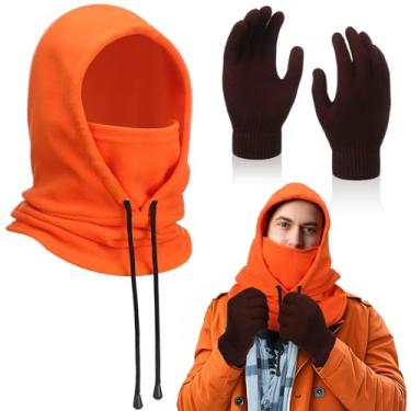 Imagem de Geyoga 2 peças de fantasia balaclava com capuz laranja com luvas marrons de malha de Halloween, personagem de anime, cosplay para homens, mulheres, programas de TV, Halloween, cosplay, acessórios de