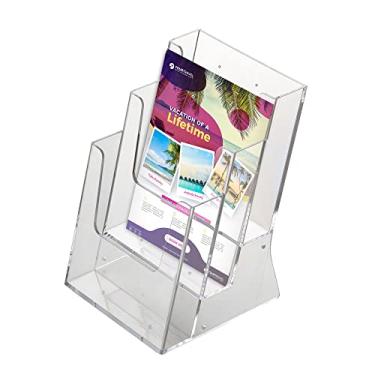 Imagem de M&T Displays Suporte de folheto de mesa de acrílico transparente 14 x 21 cm, 3 níveis de 3 bolsos, suporte para mesa ou parede, literatura, panfleto, folheto, cartão, expositor, organizador de mesa