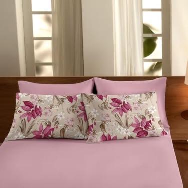 Imagem de Jogo de Lençol Cama Casal Malha Comfort 100% algodão 3 Peças Estampadas (Floral Rosa)