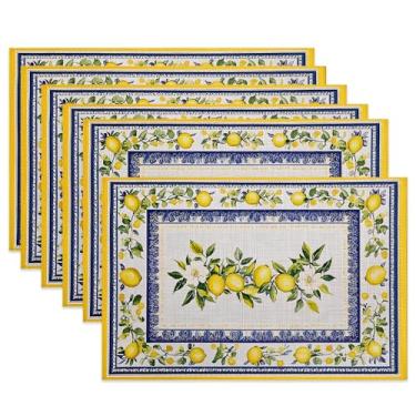 Imagem de Jogo americano de tecido ramos de limão, jogo americano rústico vintage de mesa rústico, conjunto de 6 tapetes de pano, tapetes de mesa laváveis resistentes ao calor para decoração de casa, cozinha