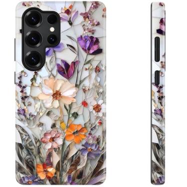 Imagem de DEENAKIN Capa fofa para Samsung Galaxy S23 Ultra - Compatível com carregamento sem fio - Silicone macio de camada dupla + capa rígida - Design elegante de flores silvestres - Capa de telefone chique