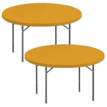 Imagem de Pacote com 2 toalhas de mesa redondas de 152 cm para mesa, elástica, impermeável, elástica, lavável, dobrável, toalha de mesa de piquenique, pátio, interior, exterior, elastano, para jantar, casamento