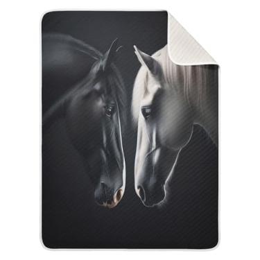 Imagem de Burbuja Cobertor de bebê de cavalo preto e branco para meninos e meninas, cobertor macio e quente para bebês, cobertor infantil de 76 x 101 cm