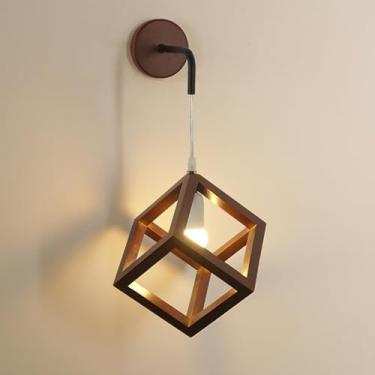 Imagem de Arandelas de parede estilo boho com fiação elétrica, luminárias de parede rústicas com cúpula de madeira, ideais para iluminação de parede em quartos, corredores e ambientes internos (cor no