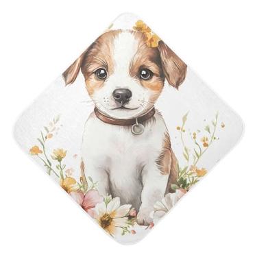 Imagem de Burbuja Toalha de banho de bebê Dog in Flower - Toalha com capuz de musselina macia e absorvente para recém-nascidos, 76 x 76 cm