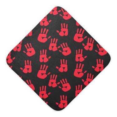 Imagem de Burbuja Toalha de banho de bebê com estampa de mãos vermelhas de Halloween - Toalha com capuz de musselina macia e absorvente para recém-nascidos, 76 x 76 cm
