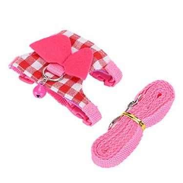 Imagem de Ymiko Colete para Caminhada Ao Ar Livre para Animais de Estimação, Conjunto Com Alça Peitoral para Animais Pequenos, Design Xadrez Rosa Adequado para Furões, Chinchilas, Esquilos (M)