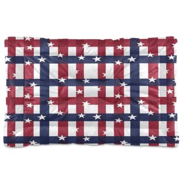 Imagem de Wassud Cama de cachorro com listras vermelhas e azuis estrelas, tapete lavável para cães e gatos, almofada antiderrapante para cama de viagem, almofada de canil para ambientes internos e externos
