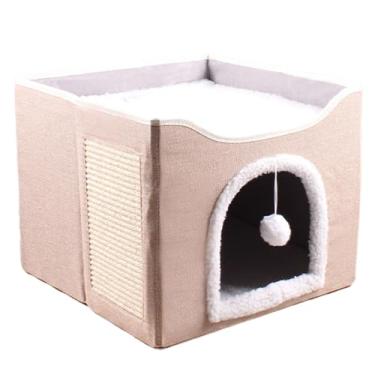 Imagem de Cama de caverna de gato, casas de gatos para gatos internos, Cama de gato de de caverna dobrável, Pet Nest Cube House com Plagus Ball & Scratch Pad, tenda de condomínio para dormir, suprimentos