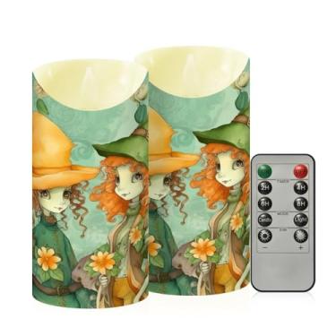 Imagem de Wassud Pacote com 2 velas sem chama para meninas elfas em um campo de flores com controle remoto, velas realistas cintilantes com temporizador, velas decorativas para Natal, casamento, festa