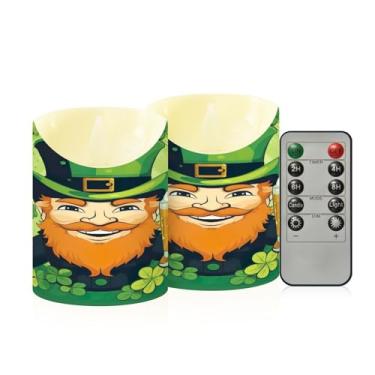 Imagem de Wassud Pacote com 2 velas Leprechaun sem chama com controle remoto, velas realistas cintilantes com temporizador, velas decorativas para Natal, casamento, festa, decoração de casa pequena