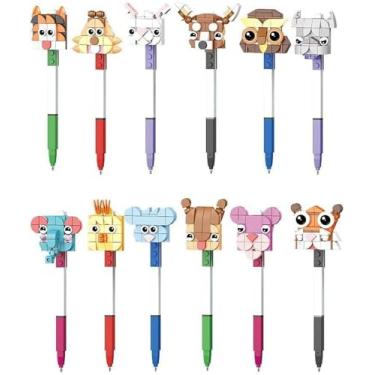 Imagem de Kit 12 Canetas Blocos Coloridos Encaixe Sortidas Infantil Criativa Pedagógica Educativa Montável Divertida Escolar Material Didático