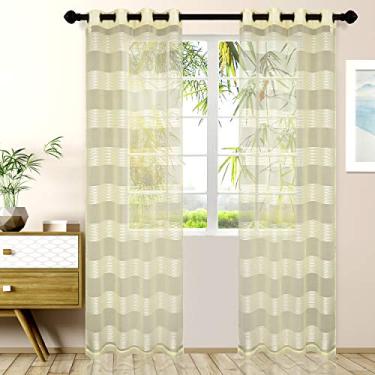 Imagem de Superior Cortinas transparentes - Design de corda trançada Dalitso - 132 cm x 213 cm - Cabeçalho com ilhós - Cortinas arejadas, com filtro solar e leves para quarto, sala de estar - Conjunto de 2