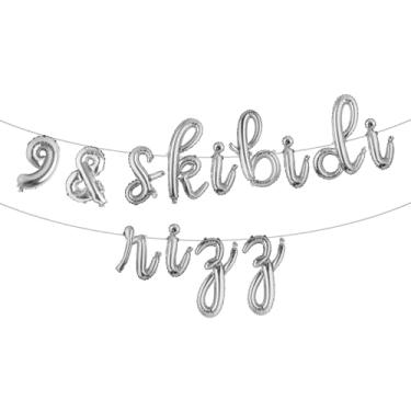 Imagem de 9 & Skibidi Rizz Faixa de balão com glitter multicolorido - suprimentos, ideias e decorações para festa de 9 anos (C 9 e SKIBIDI RIZZ prata)